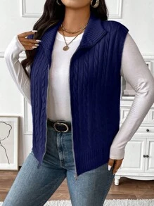 Calvaya Plus Size Women Jednokolorowy Dzianinowy Golf Aran School Style Sweter Zapinany Z Przodu Kamizelka Jesień/Zima