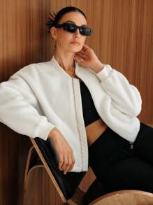 Activina Activina Damen Jacke mit Reißverschluss Kragen, einfarbig, plus dickere Fleece Dicke Sportjacke im Baseball-Stil