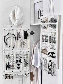 1 pièce Organisateur suspendu pour pince à cheveux - Support pour accessoires de cheveux avec bande élastique, élastique à cheveux, bandeau et chouchou, nouveau style de sac de décoration pour pince à cheveux, décoration de chambre, décoration de maison, décoration de chambre, pour mur et porte - Support pour accessoires de cheveux avec bande élastique, décoration murale, décoration de salon, rentrée scolaire, Noël - Blanc - Voir 1