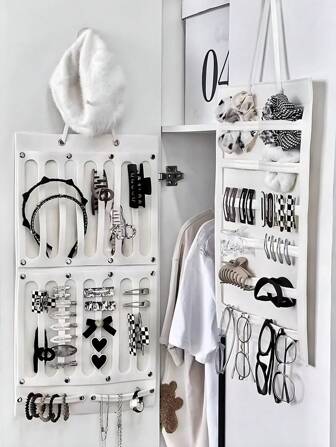 1 件发夹收纳悬挂式收纳盒，适用于墙壁 - 发饰架带松紧带、发圈、头带和发圈，新款发夹爪包装饰装饰房间装饰家居装饰卧室装饰，适用于墙壁和门 - 发饰架带松紧带，墙壁装饰，客厅装饰，返校，圣诞节