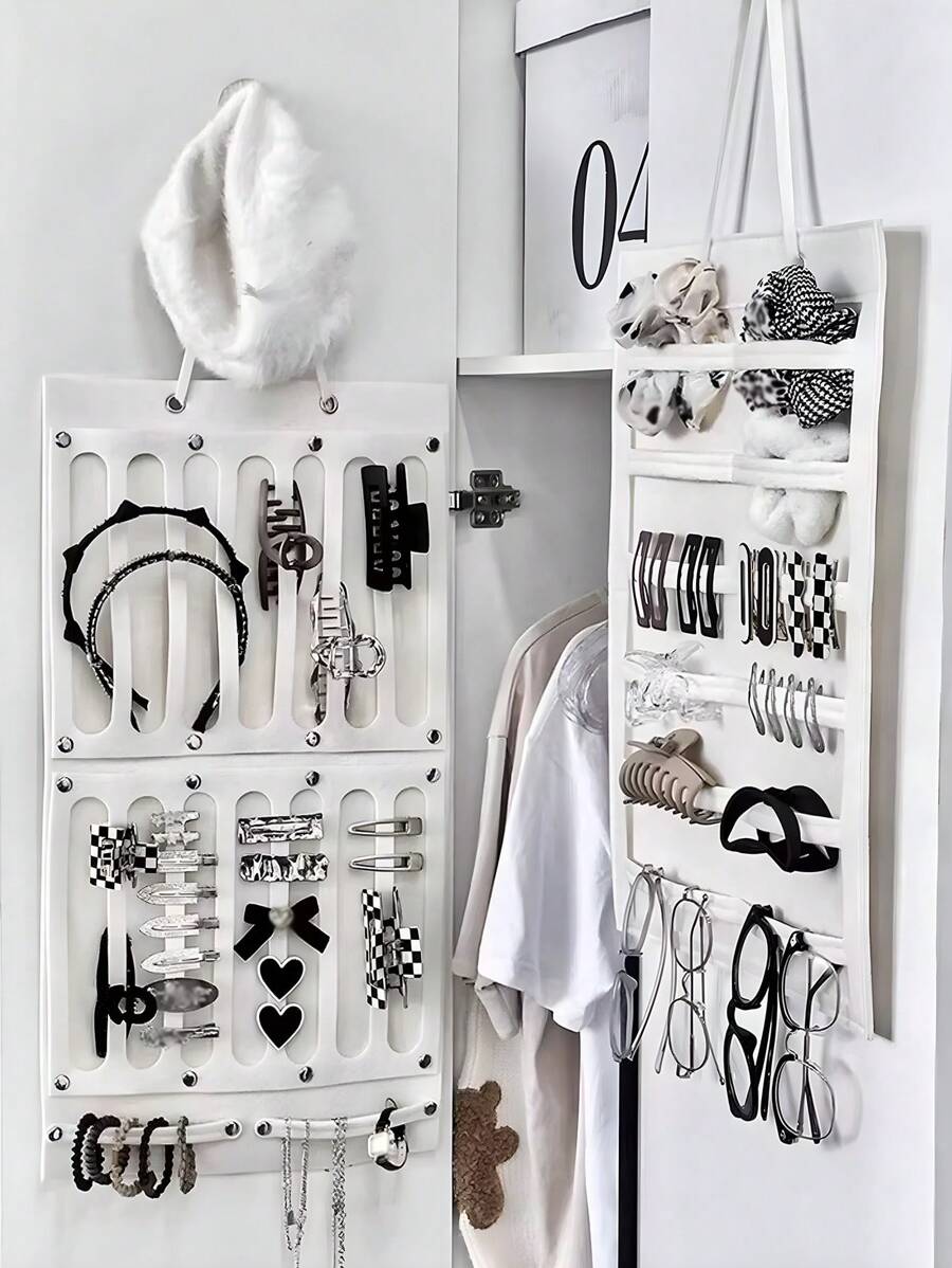 1 pièce Organisateur suspendu pour pince à cheveux - Support pour accessoires de cheveux avec bande élastique, élastique à cheveux, bandeau et chouchou, nouveau style de sac de décoration pour pince à cheveux, décoration de chambre, décoration de maison, décoration de chambre, pour mur et porte - Support pour accessoires de cheveux avec bande élastique, décoration murale, décoration de salon, rentrée scolaire, Noël - Blanc - Voir 1