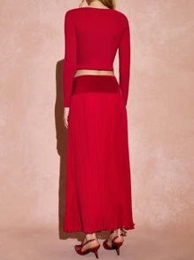 Poéselle 女士半身裙红色缎面雪纺褶皱长裙纯色褶皱 A 字裙，休闲日常穿着新年半身裙红色女士半身裙女士下装情人节半身裙红色女士半身裙圣诞节冬季女士夏季夏季女士新年女士半身裙新年前夜冬季女士半身裙红色圣诞半身裙派对女士新年前夜红色女士轻松时尚必备 - 酒紅色 - 查看 3