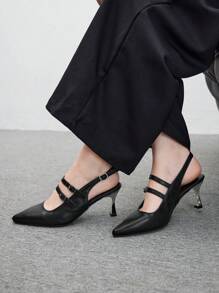 CUCCOO BIZCHIC 尖头细高跟露背扣带女士高跟鞋高跟鞋适合圣诞节和新年假期氛围秋冬 - 黑色 - 查看 1