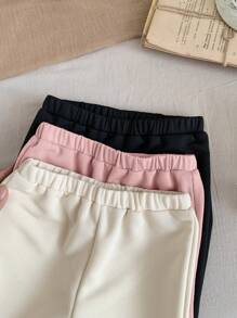 SHEIN Set de 3 pantalones de niña bebé con diseño de patrones de dibujos animados y cintura elástica, adecuados para otoño/invierno