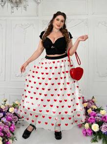 Sunnyshic Falda larga elegante de malla con diseño de corazón para tallas grandes para el Día de San Valentín