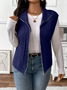 Calvaya Plus Size Women Jednokolorowy Dzianinowy Golf Aran School Style Sweter Zapinany Z Przodu Kamizelka Jesień/Zima