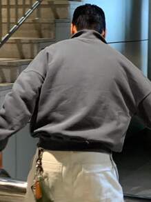 DAZY Men's Half Zip-Up Letter Print Pullover Sweatshirt, Fall Clothes - Grey - View 2