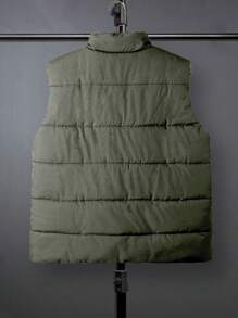 Manfinity Homme Plus Size Men's Solid Color Sleeveless Jacket, Casual And Fashionable For Daily Wear, Winter