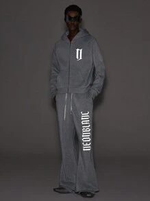 NEON BLANC Sudadera con capucha gris de estilo urbano para hombre con letra reflectante, para otoño e invierno - Gris Claro - Ver 2