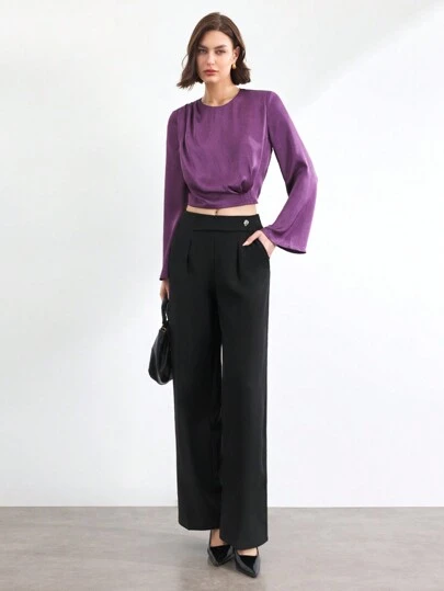 BizChic 女士黑色金属装饰长裤，优雅派对假日，圣诞节、新年等场合适用