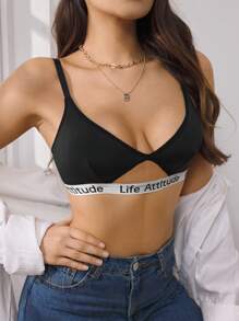 EasyFave Ladies' Hollow-Out Letter Jacquard Sexy Bra - Black - View 5