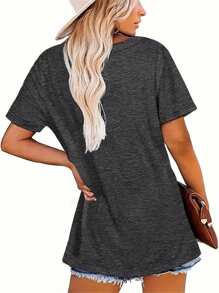 SHEIN Slayr Women's Casual Short Sleeve Crew Neck T-Shirt With Floral Gray Hand Shape And Heart Print