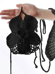 SHEIN Handmade Crochet Bohemian Style Women Shawl Summer - Black - View 7