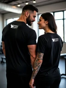 GymBeat Áo thun nam tay ngắn cổ tròn in hình khẩu hiệu, thích hợp mặc hàng ngày khi tập thể dục và thể thao, kiểu áo nén. - màu đen - Xem 2