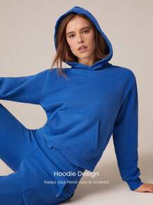 GLOWMODE Everyday Fleece Basic Kangaroo Pocket Hoodie - Blue - View 5