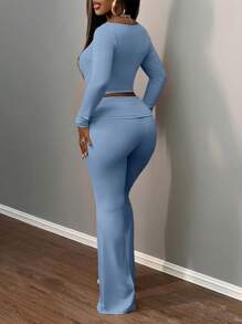 Slaydiva Casual All-Match Solid Color Collared Short Jacket And High Waisted Long Pants Set, Versatile Autumn/Winter