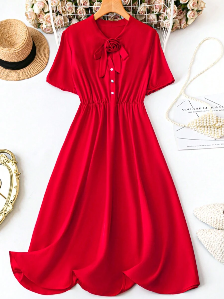 SHEIN Unity Women's Valentine's Day Red 3D Flower Rose Bow Decor Plus ...