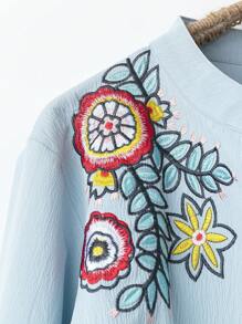 大码女式刺绣长款开衫衬衫，春秋