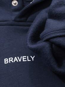 DAZY Men's Colorblock Decorative Striped Letter Hoodie,Fall Clothes - Navy Blue - View 8