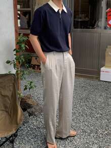 DAZY Men's Contrast Color Collar Patchwork Office Formal Knit Sweater