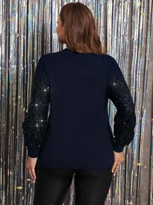 SHEIN Clasi Plus Size Simple Fashion Casual Pullover Sweater, Suitable For Everyday Wear - Navy Blue - View 2