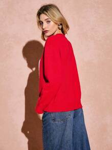 Poéselle Women's Letter & Heart Pattern Round Neck Long Sleeve Casual Sweater, Red Women Sweater Valentine's Day Outfits Autumn/Winter