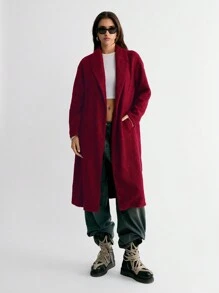 SHEIN Unity Apricot Teddy Fleece Long Jacket, Warm For Autumn/Winter - Burgundy - View 1