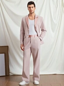 Manfinity VCAY 2pcs/Set Men's Slim Fit Casual Suit Set, Office Suitable - Pink - View 1