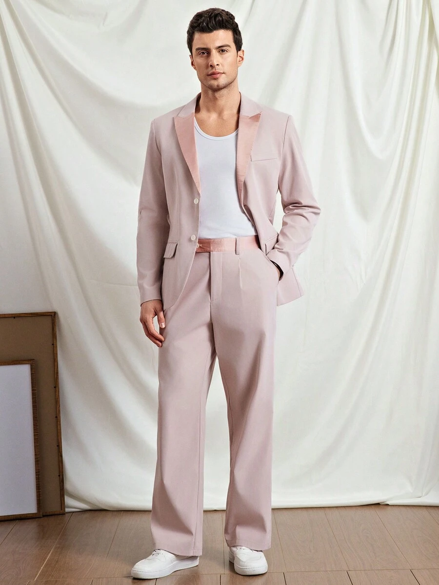 Manfinity VCAY 2pcs/Set Men's Slim Fit Casual Suit Set, Office Suitable - Pink - View 1