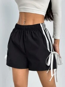 SHEIN PETITE Damskie szorty z prostym, codziennym paskiem w bloki kolorów