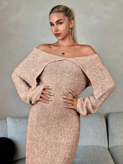 Roylia Off Shoulder Collar Dress, Casual & Fashionable For Everyday Wear Fall Cloth For Women