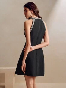 Anewsta Vestido de gala de lujo bordado con detalles de perlas, diseño blanco único y exclusivo para mujeres