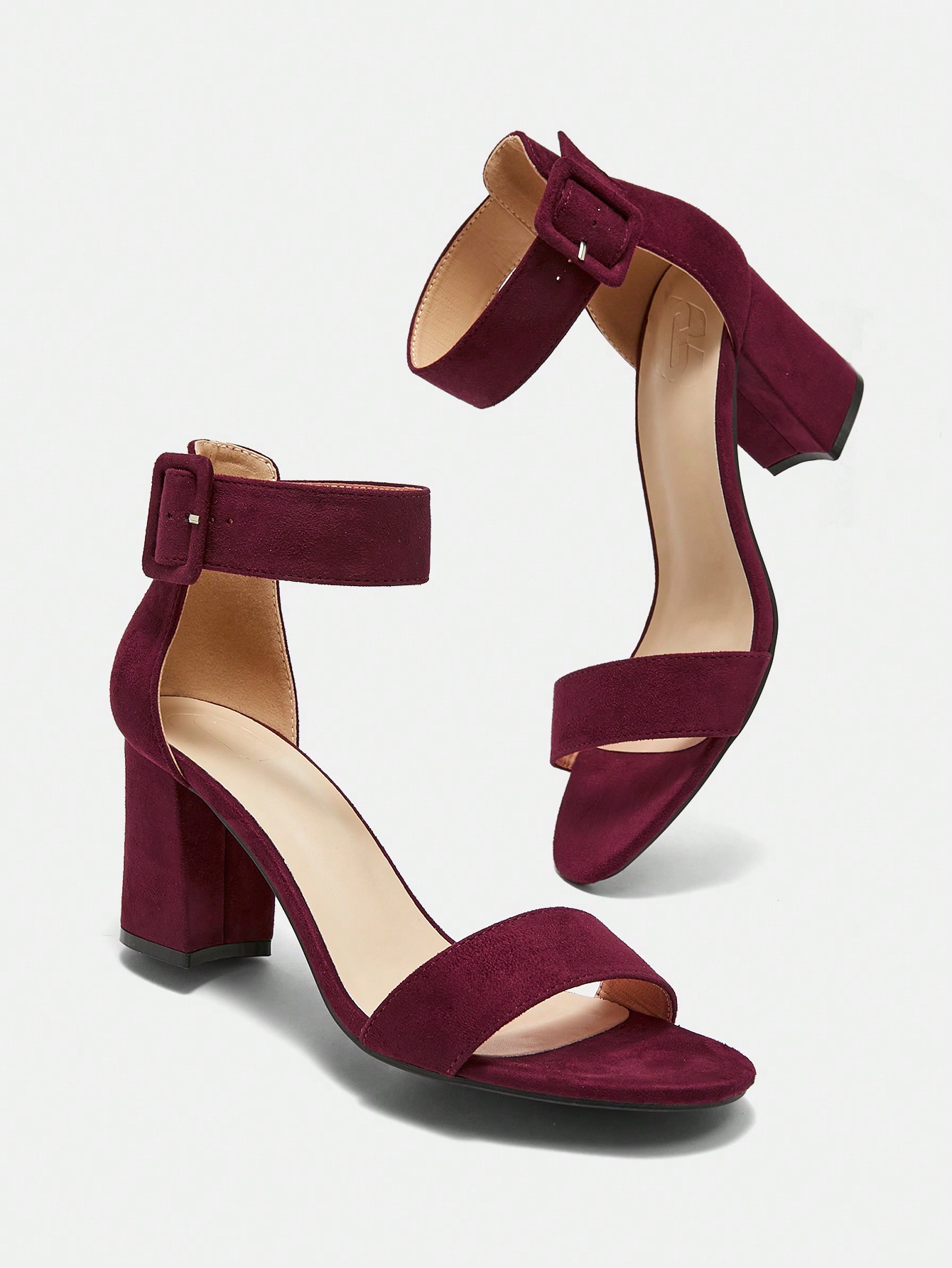 صندل نسائي جلد الغزال أنكل بكعب سميك – أحمر داكن م...