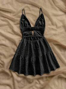 Soleia 大码女式纹理编织露背 A 字迷你连衣裙，度假风格