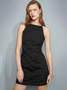 Maija Women's Romantic Urban Floral Jacquard Sleeveless Black Mini Dress, Suitable For Holiday Party, New Year's Eve, And Christmas Valentine's Day,Festival