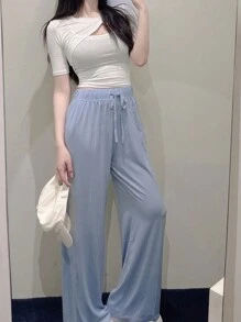 DAZY 女式纯色吊带背心和T恤两件套分层穿搭 - 白色 - 查看 4