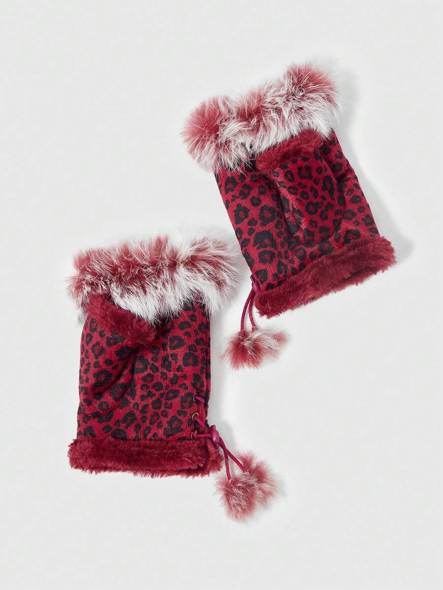 SHEIN SXY 女士简约豹纹手套，日常休闲