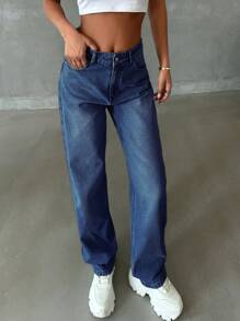 EURMUSE HIGH RISE STRAIGHT CUT LIGHT BLUE JEAN - Medium Wash - View 7