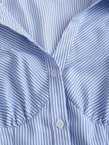 Sweetra Camisa de vestir de mujer de verano con diseño boutique, casual, sexy, sin mangas, ajustada, de rayas azules, con cuello, nueva, top con ajuste estilizado