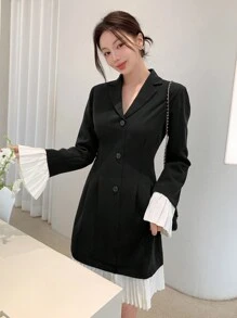 DAZY Women Mid-Calf Length Contrast Hem Dress,Fall Dress Long Sleeve Dress - Black - View 4