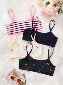 SHEIN 4pcs/Set Tween Girls Striped & Heart Pattern Comfort Breathable Cute Casual Childrenswear Underwear Sets