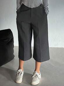 DAZY 女士纯色直筒口袋七分裤 - 灰色 - 查看 8