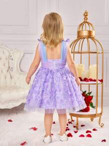 SHEIN Fern Glow  Young Girl Cute Purple Butterfly Mesh Sleeveless Easter Dress, Summer - Mauve Purple - View 2