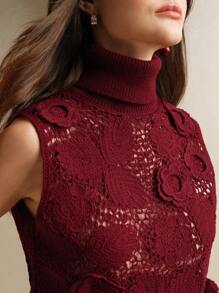 Anewsta 优雅高领镂空花卉3D装饰无袖针织背心，女士新年款