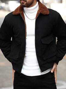 Manfinity Homme Chaqueta casual para hombre con bloque de color en el cuello para otoño/invierno