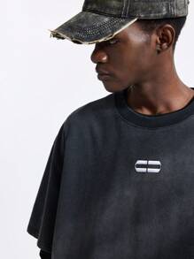 NEON BLANC Men's Street Style Knitted Half Sleeve Round Neck Embroidered Salt T-Shirt - Black - View 4