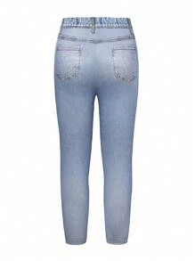 SHEIN بنطلون ضيق بنمط جينز أزرق بتأثير حديث للبنات - الأزرق - مشاهدة 2