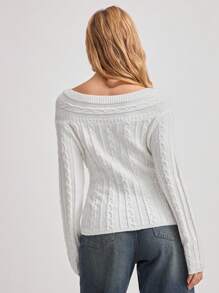 SHEIN Unity 1pc Women Casual Versatile Fashionable Minimalist Round Neck Cardigan, Textured Slim Fit Long Sleeve Sweater, Autumn/Winter Knit Pullover Fall - White - View 2