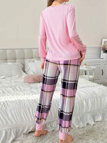 Women's Solid Color Button Front Long Sleeve Top And Pants Pajama Set, Simple - Multicolor - View 2