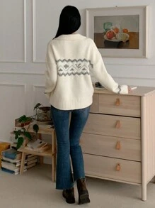 DAZY Women's Turndown Collar Color-Block Front Button Long Sleeve Casual Sweater, Younger-Looking Design Fall,Winter - Apricot - View 4